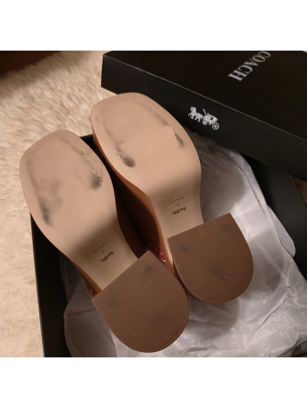Coach Rainbow Crochet Leather Platform Mule Sandals Size 9 Worn Once w/ Box - Picture 6 of 8